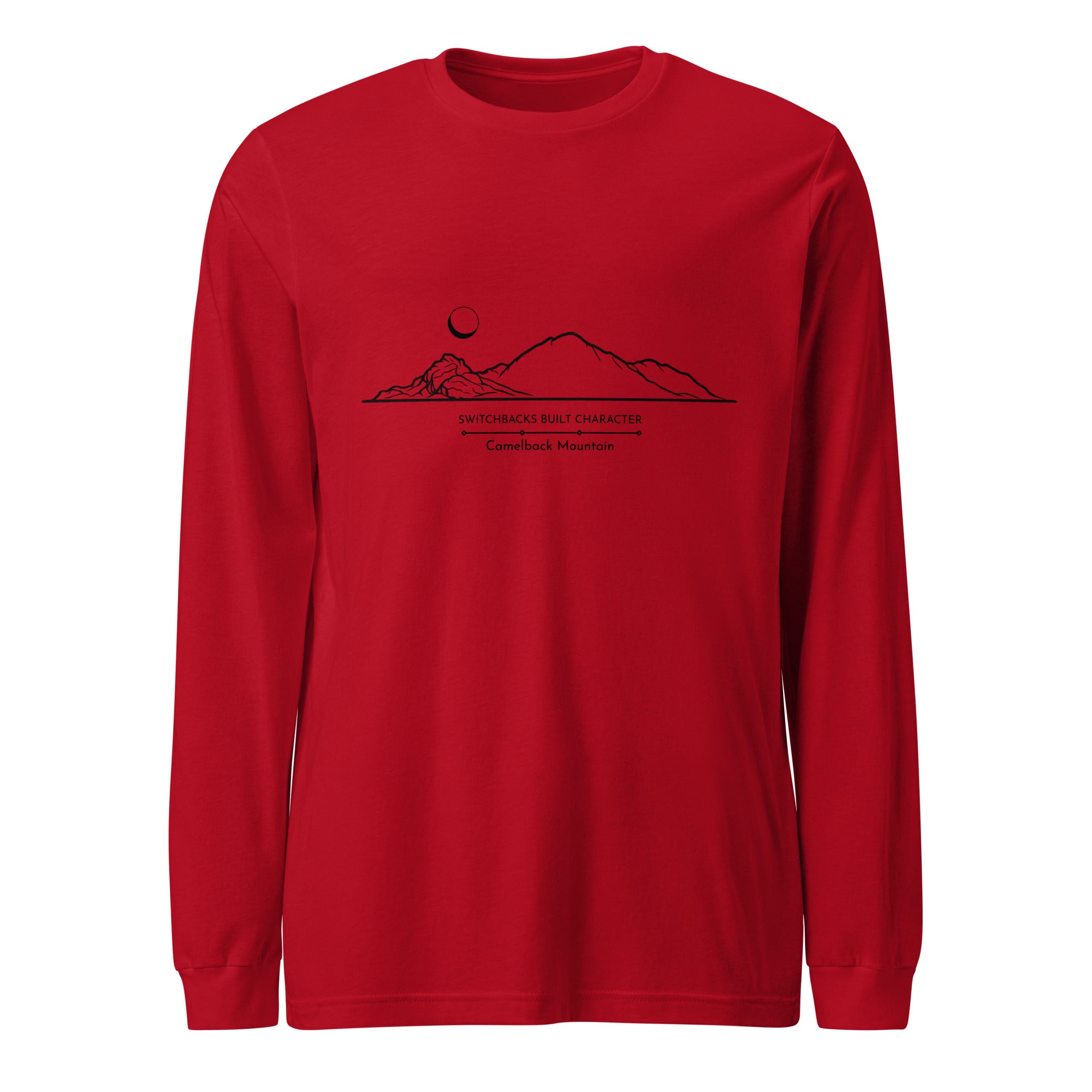 Long Sleeve camelback mountain graphic t-shirt phoenix arizona in the color red