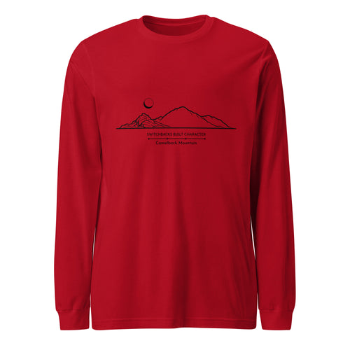 Long Sleeve camelback mountain graphic t-shirt phoenix arizona in the color red